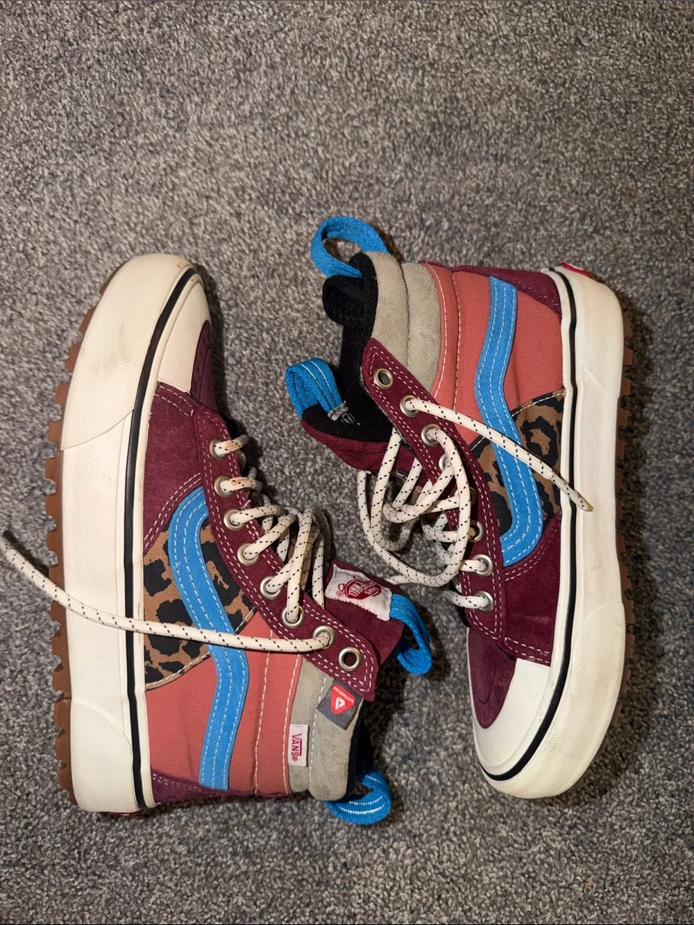 Vans MTE Women’s High-Top Skate Shoes - Burgundy, Blue & Leopard